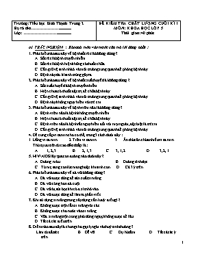 Đề kiểm tra chất lượng cuối kì 1 môn Khoa học Lớp 5 - Trường TH Bình Thạnh Trung 2 (Có đáp án)